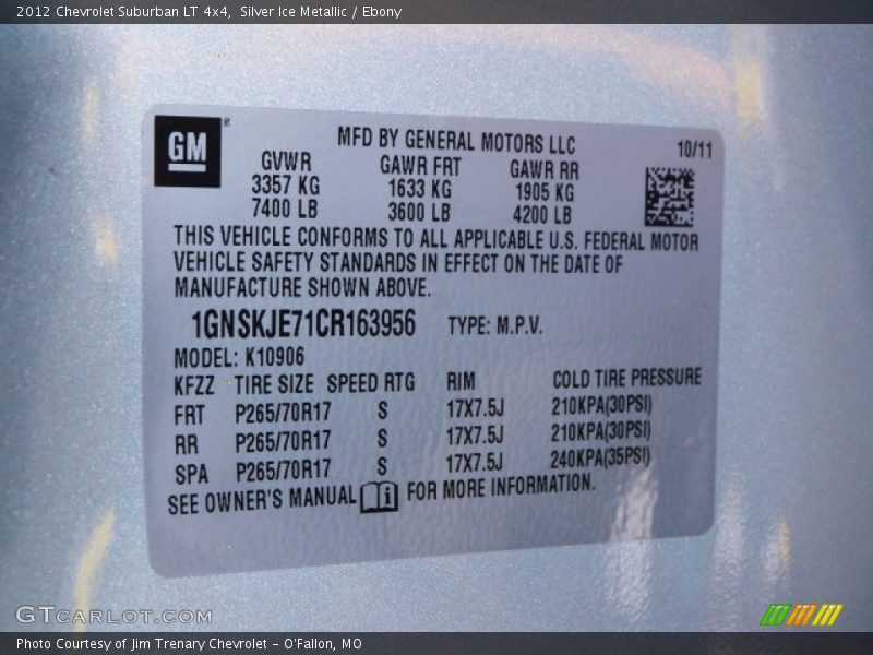 Silver Ice Metallic / Ebony 2012 Chevrolet Suburban LT 4x4