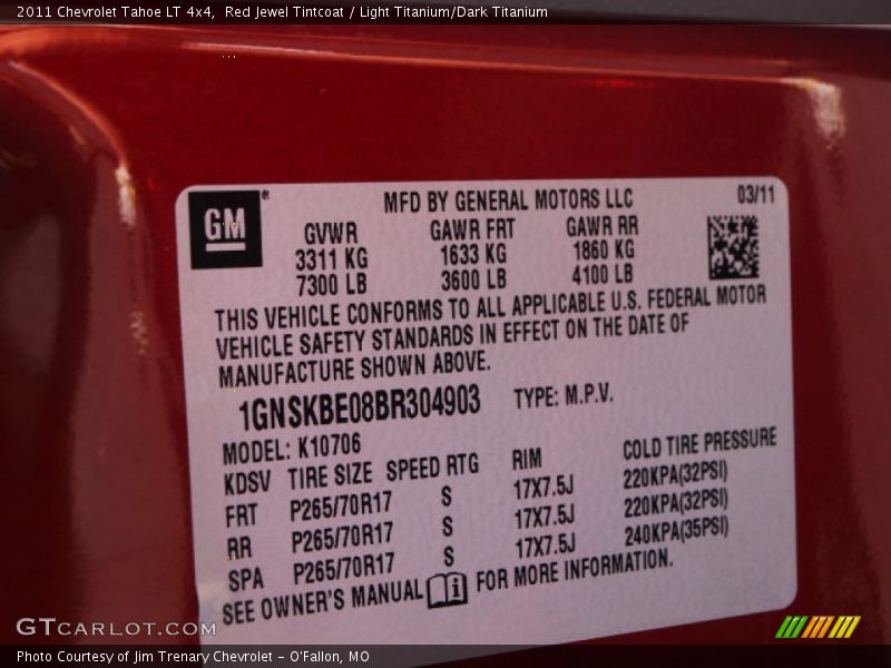 Red Jewel Tintcoat / Light Titanium/Dark Titanium 2011 Chevrolet Tahoe LT 4x4