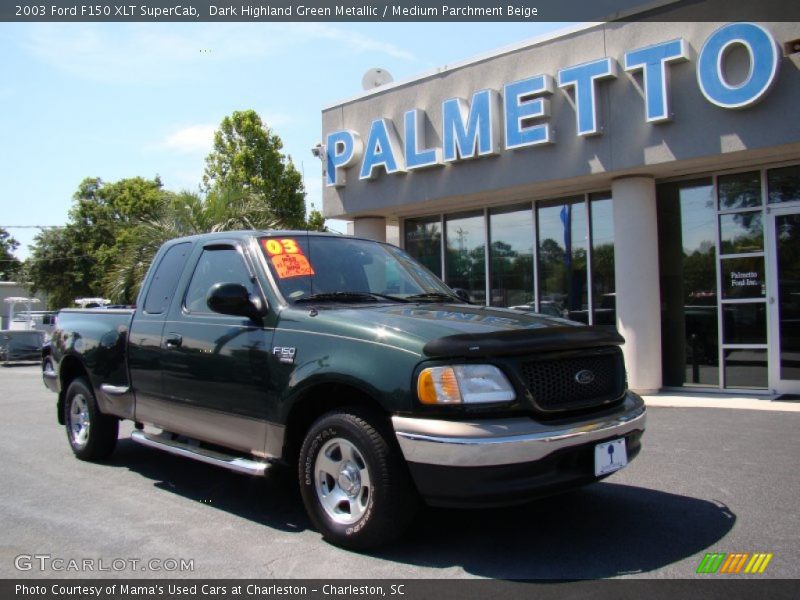 Dark Highland Green Metallic / Medium Parchment Beige 2003 Ford F150 XLT SuperCab
