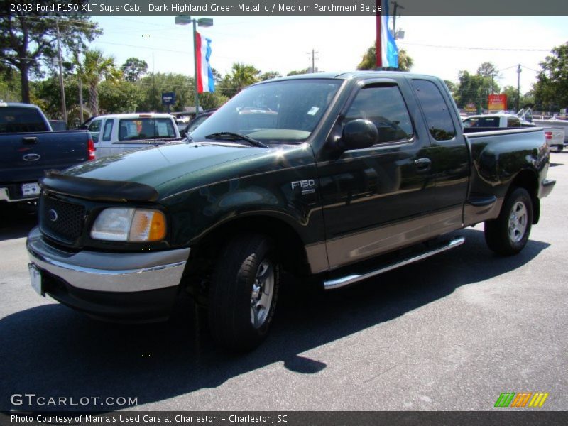 Dark Highland Green Metallic / Medium Parchment Beige 2003 Ford F150 XLT SuperCab