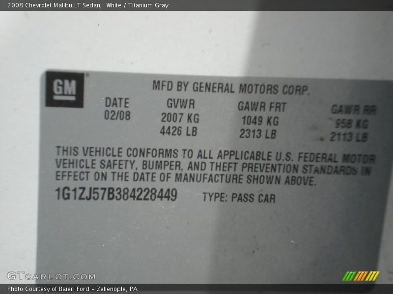 White / Titanium Gray 2008 Chevrolet Malibu LT Sedan