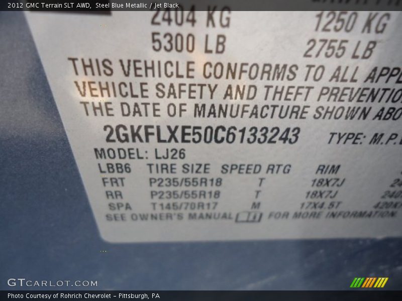 Steel Blue Metallic / Jet Black 2012 GMC Terrain SLT AWD