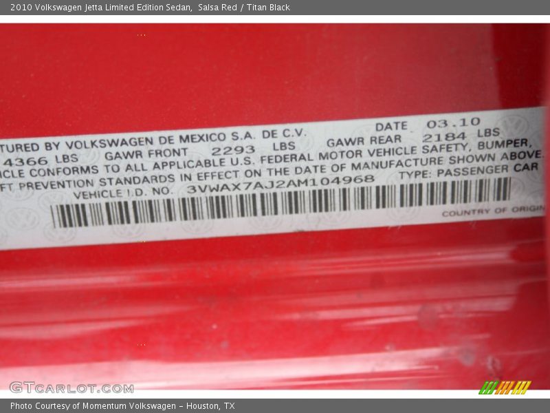 Salsa Red / Titan Black 2010 Volkswagen Jetta Limited Edition Sedan