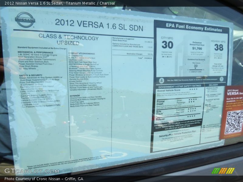 Titanium Metallic / Charcoal 2012 Nissan Versa 1.6 SL Sedan