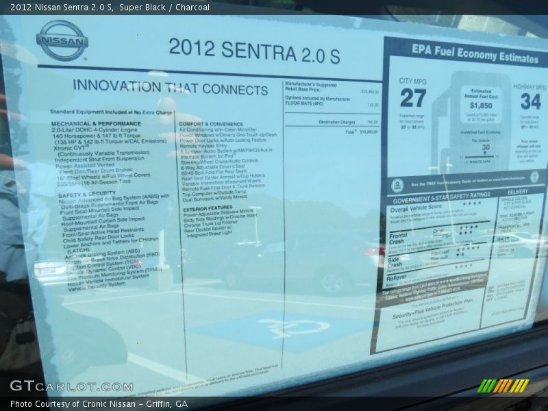 Super Black / Charcoal 2012 Nissan Sentra 2.0 S