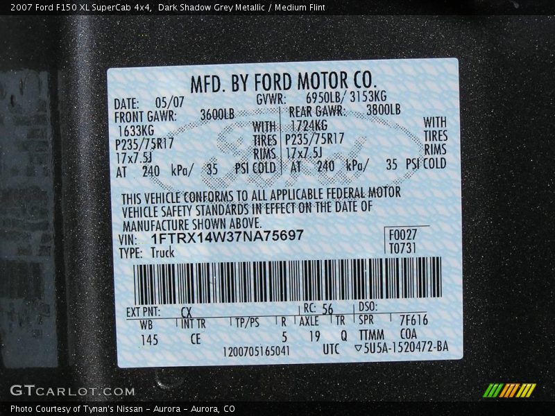 Dark Shadow Grey Metallic / Medium Flint 2007 Ford F150 XL SuperCab 4x4
