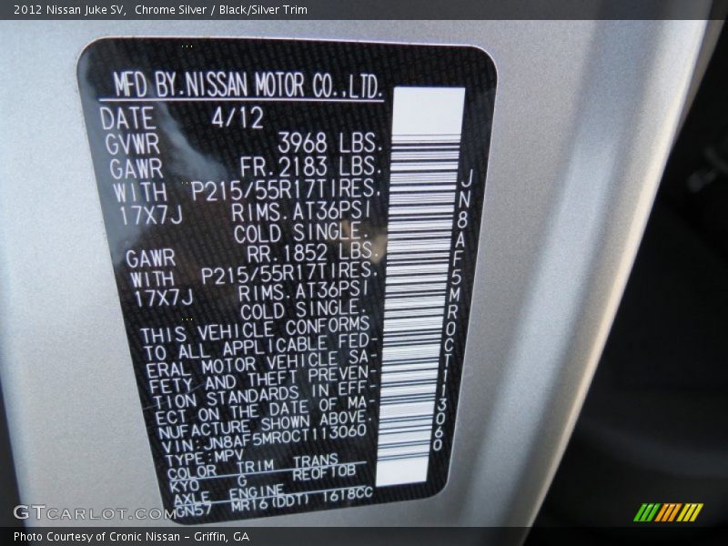 Chrome Silver / Black/Silver Trim 2012 Nissan Juke SV