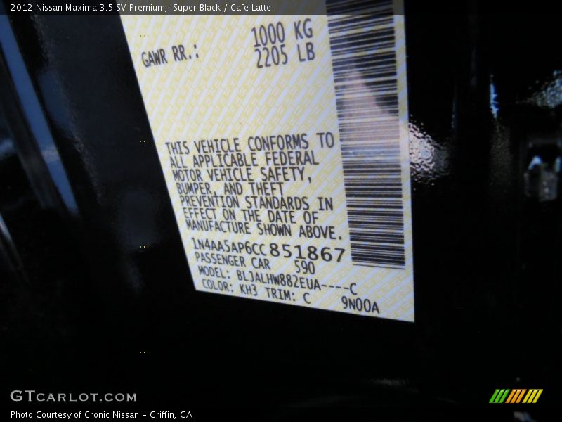 Super Black / Cafe Latte 2012 Nissan Maxima 3.5 SV Premium