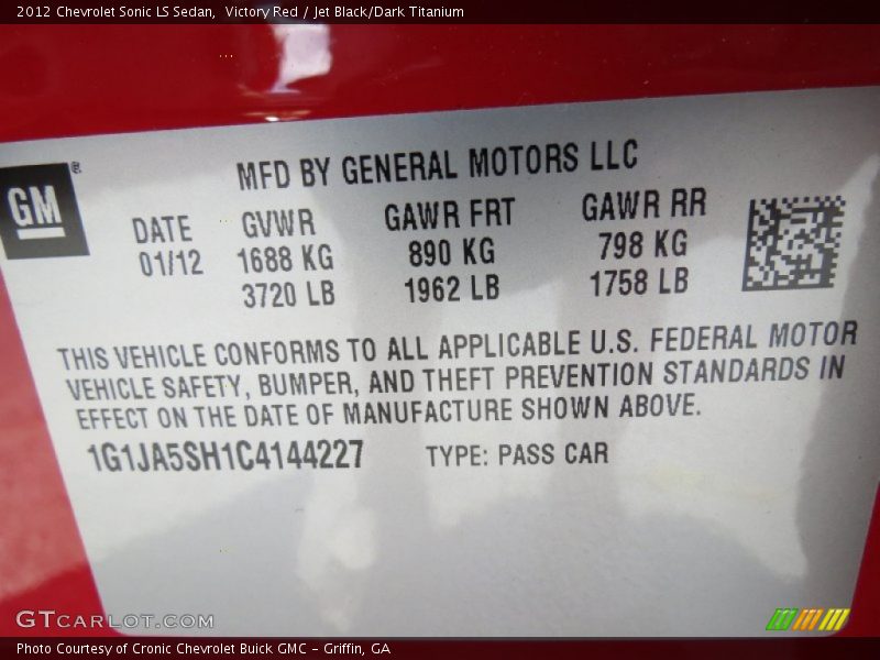 Victory Red / Jet Black/Dark Titanium 2012 Chevrolet Sonic LS Sedan