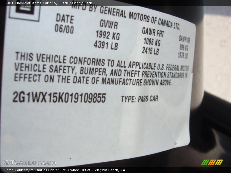 Black / Ebony Black 2001 Chevrolet Monte Carlo SS