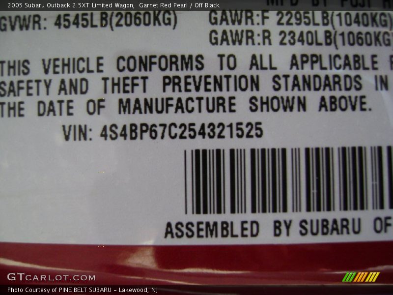 Garnet Red Pearl / Off Black 2005 Subaru Outback 2.5XT Limited Wagon