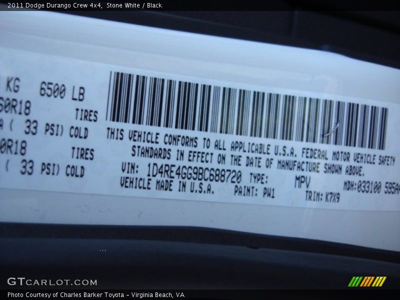 Stone White / Black 2011 Dodge Durango Crew 4x4