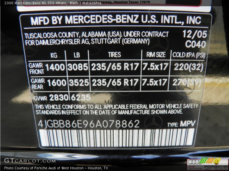 Black / Macadamia 2006 Mercedes-Benz ML 350 4Matic