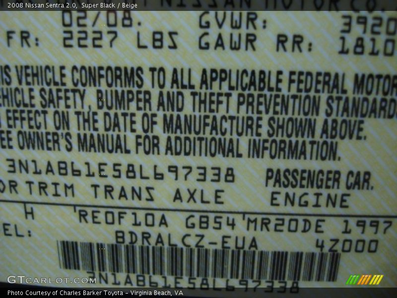 Super Black / Beige 2008 Nissan Sentra 2.0