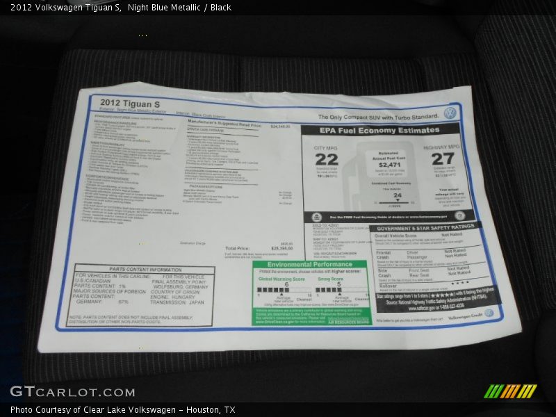  2012 Tiguan S Window Sticker