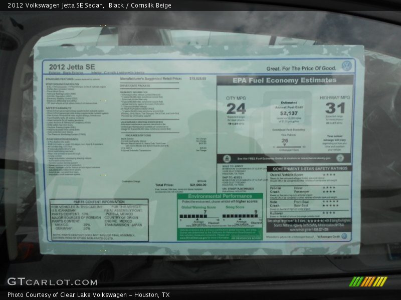 Black / Cornsilk Beige 2012 Volkswagen Jetta SE Sedan