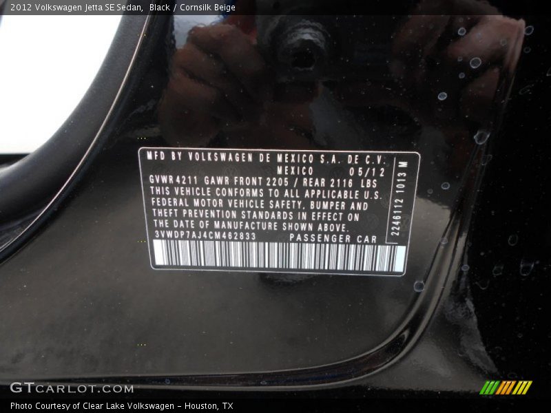 Black / Cornsilk Beige 2012 Volkswagen Jetta SE Sedan