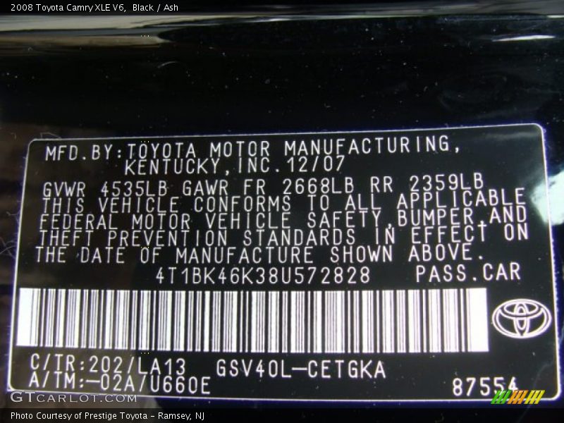 Black / Ash 2008 Toyota Camry XLE V6