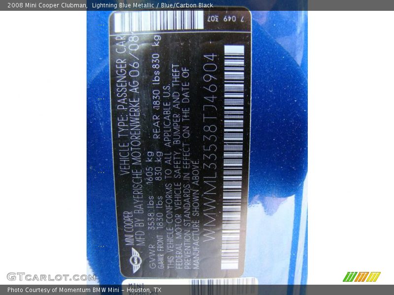 Lightning Blue Metallic / Blue/Carbon Black 2008 Mini Cooper Clubman