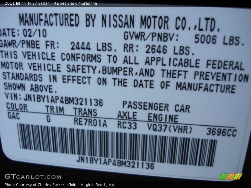 2011 M 37 Sedan Malbec Black Color Code GAC