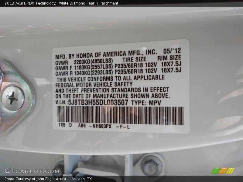 White Diamond Pearl / Parchment 2013 Acura RDX Technology