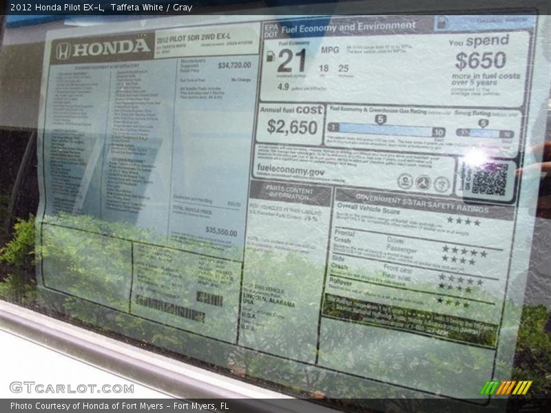 Taffeta White / Gray 2012 Honda Pilot EX-L