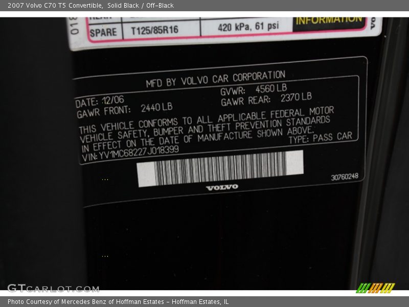 Solid Black / Off-Black 2007 Volvo C70 T5 Convertible