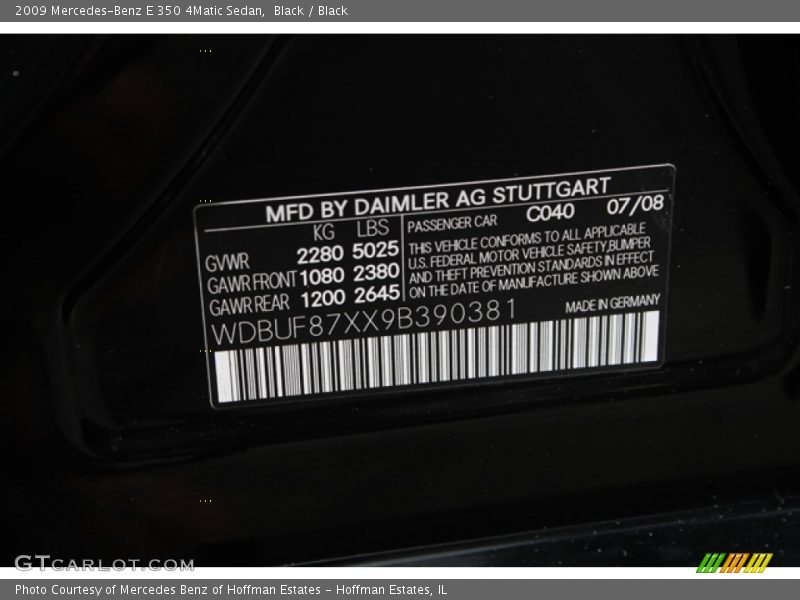 Black / Black 2009 Mercedes-Benz E 350 4Matic Sedan
