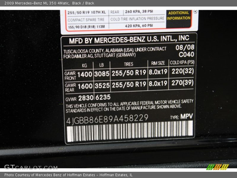 Black / Black 2009 Mercedes-Benz ML 350 4Matic