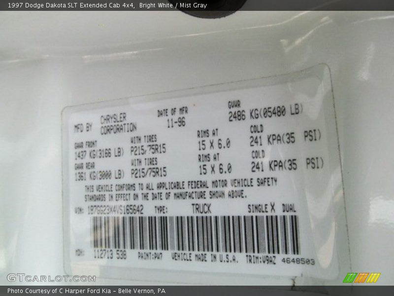 Bright White / Mist Gray 1997 Dodge Dakota SLT Extended Cab 4x4