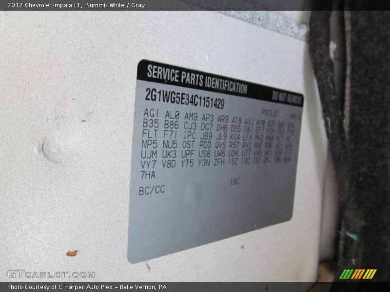 Summit White / Gray 2012 Chevrolet Impala LT