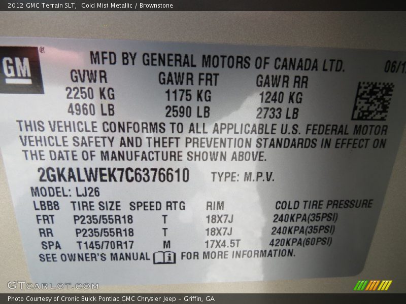 Gold Mist Metallic / Brownstone 2012 GMC Terrain SLT