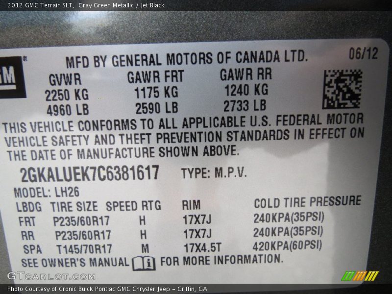 Gray Green Metallic / Jet Black 2012 GMC Terrain SLT