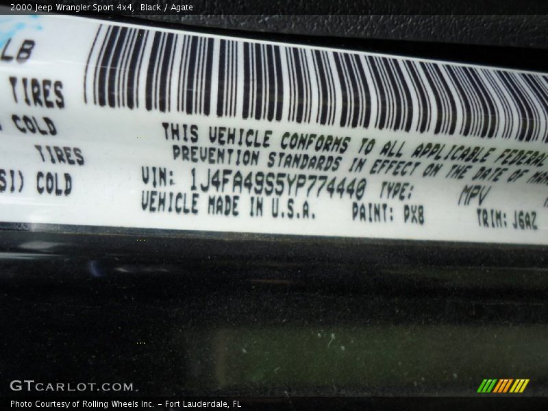 2000 Wrangler Sport 4x4 Black Color Code PX8