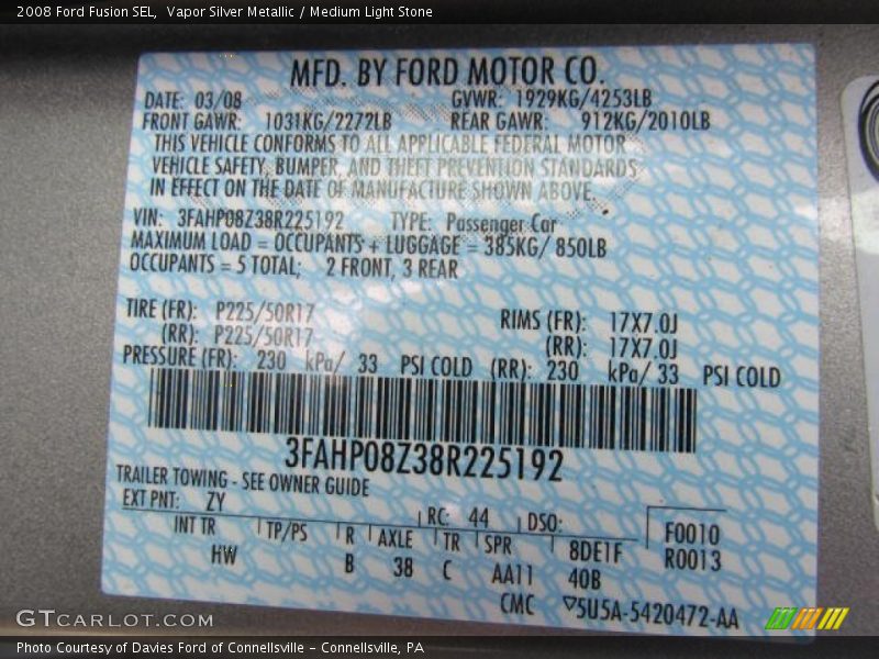 Vapor Silver Metallic / Medium Light Stone 2008 Ford Fusion SEL