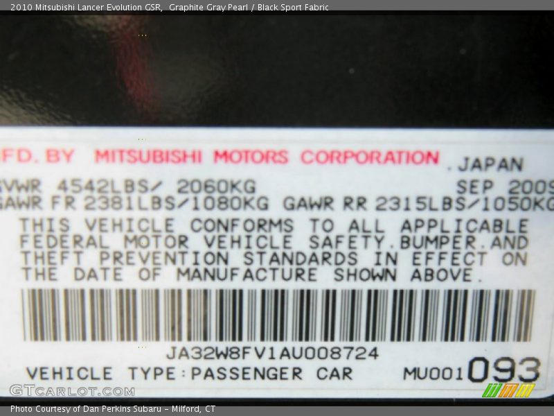 Graphite Gray Pearl / Black Sport Fabric 2010 Mitsubishi Lancer Evolution GSR