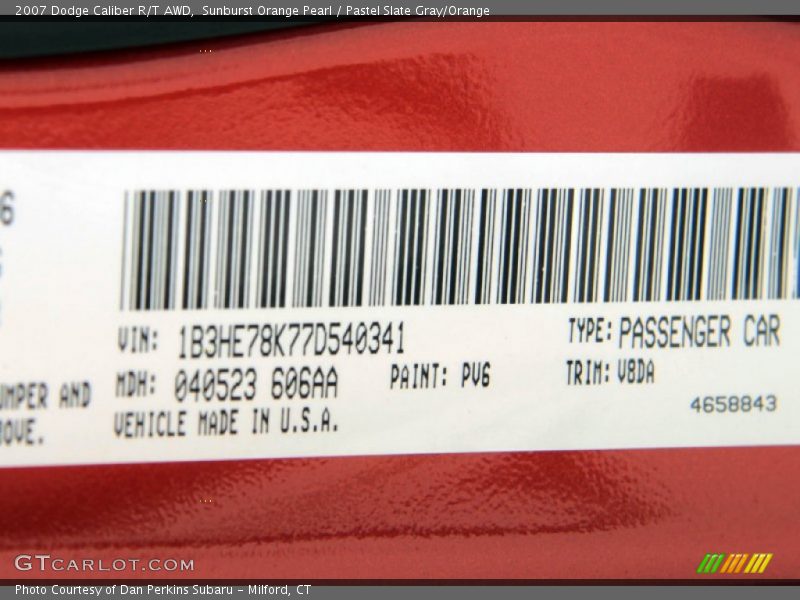 Sunburst Orange Pearl / Pastel Slate Gray/Orange 2007 Dodge Caliber R/T AWD
