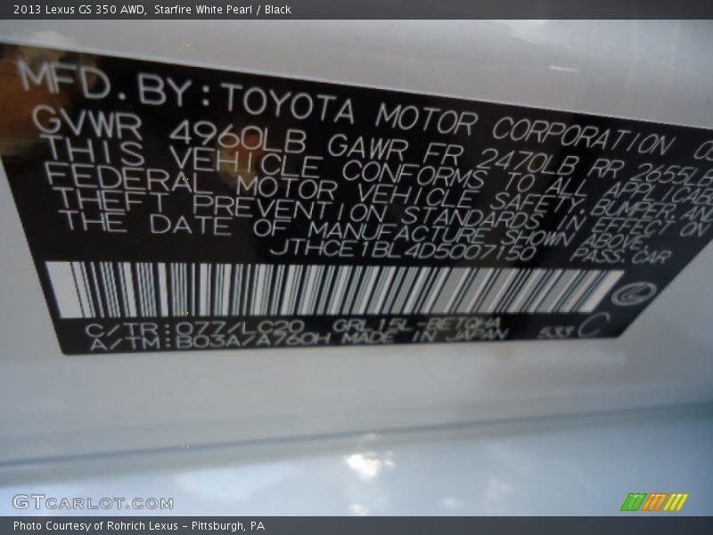 Starfire White Pearl / Black 2013 Lexus GS 350 AWD