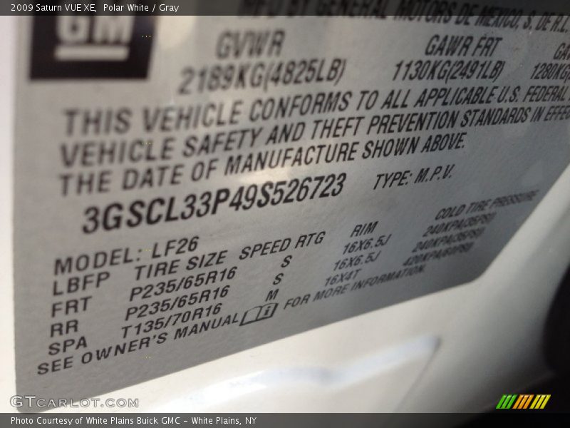 Polar White / Gray 2009 Saturn VUE XE