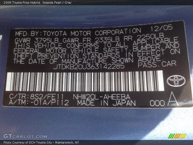 2006 Prius Hybrid Seaside Pearl Color Code 8S2