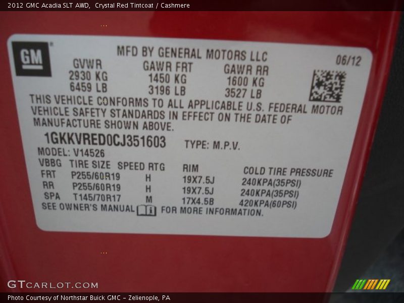 Crystal Red Tintcoat / Cashmere 2012 GMC Acadia SLT AWD