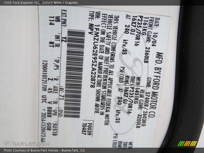 Oxford White / Graphite 2005 Ford Explorer XLS