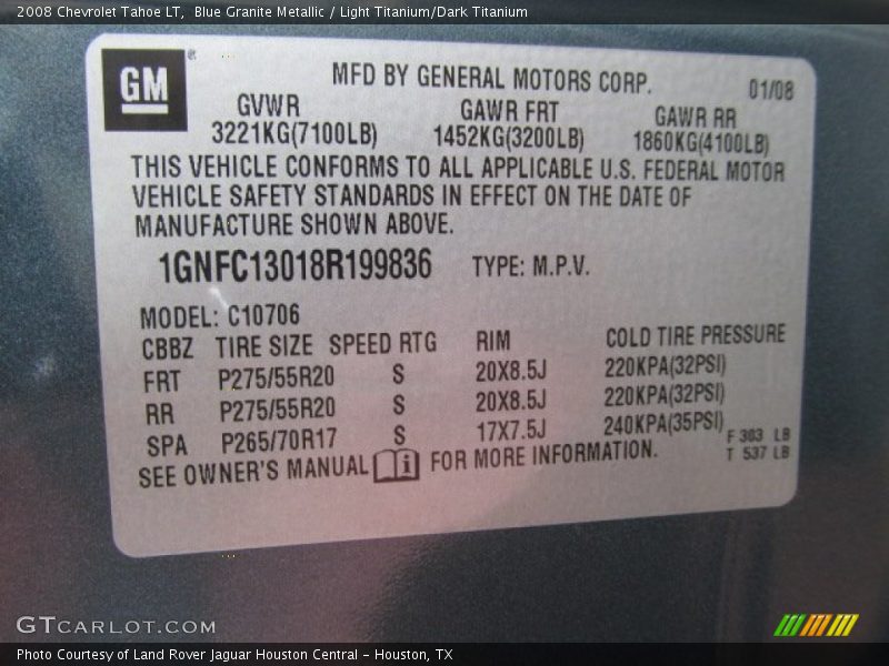Blue Granite Metallic / Light Titanium/Dark Titanium 2008 Chevrolet Tahoe LT