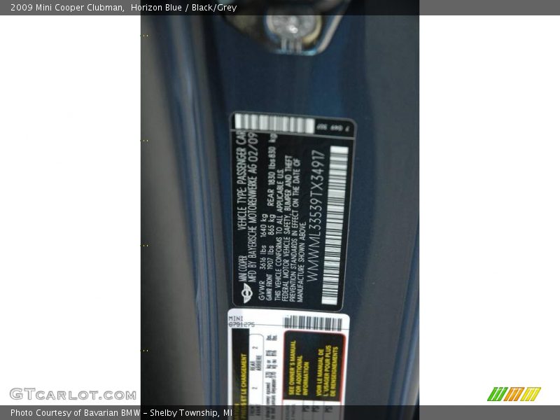Horizon Blue / Black/Grey 2009 Mini Cooper Clubman