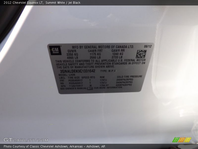 Summit White / Jet Black 2012 Chevrolet Equinox LT