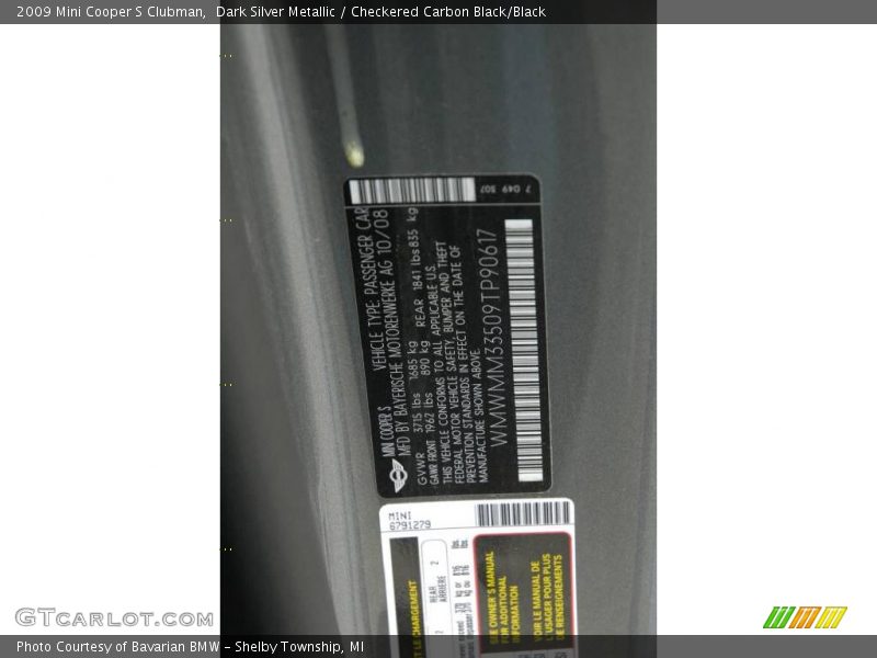 Dark Silver Metallic / Checkered Carbon Black/Black 2009 Mini Cooper S Clubman