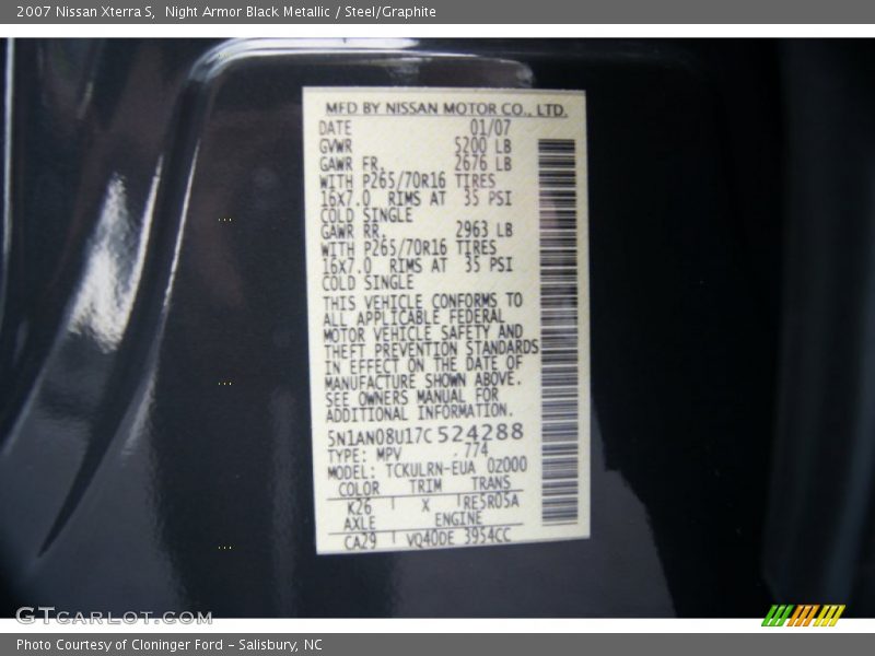 Night Armor Black Metallic / Steel/Graphite 2007 Nissan Xterra S