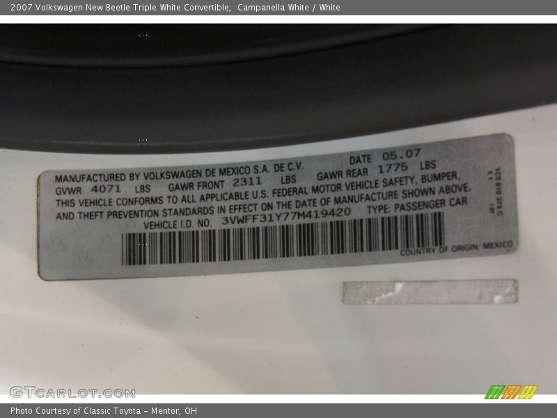Campanella White / White 2007 Volkswagen New Beetle Triple White Convertible