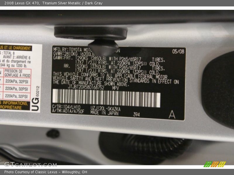 Titanium Silver Metallic / Dark Gray 2008 Lexus GX 470