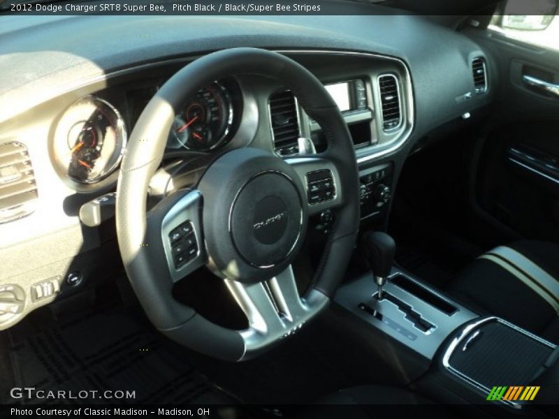 Pitch Black / Black/Super Bee Stripes 2012 Dodge Charger SRT8 Super Bee